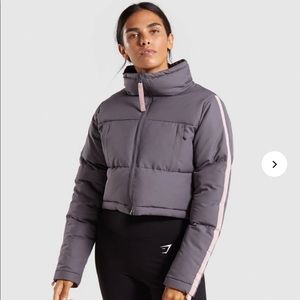 GymShark cropped puffer jacket in slate lavender & pink